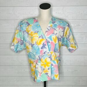 Vintage 80’s Vetiver pastel floral button front blouse Size 13/14